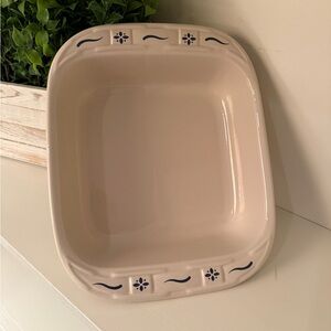 Longaberger Woven Traditions Classic Cream/Blue Square Baker Made in USA VTG.